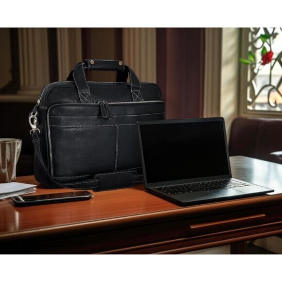 ⚡Men and Women Nappa Black Oak Leathers Laptop Briefcase Messenger Bag - Picture 9 of 9